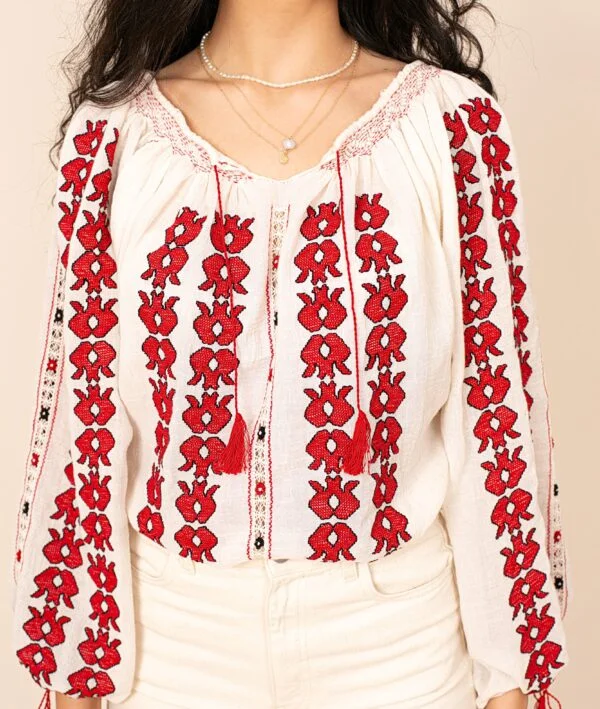 LALELI – Fine Cotton Romanian Handcrafted Top with Tulip Embroidery